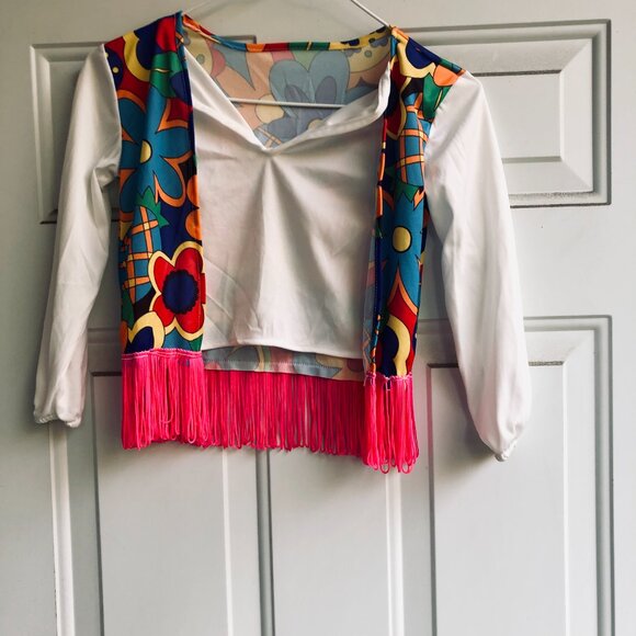 Rubies 60s 70s Hippie Groovy Halloween Costume Top Scarf Fringe Women Small USA - Picture 3 of 7